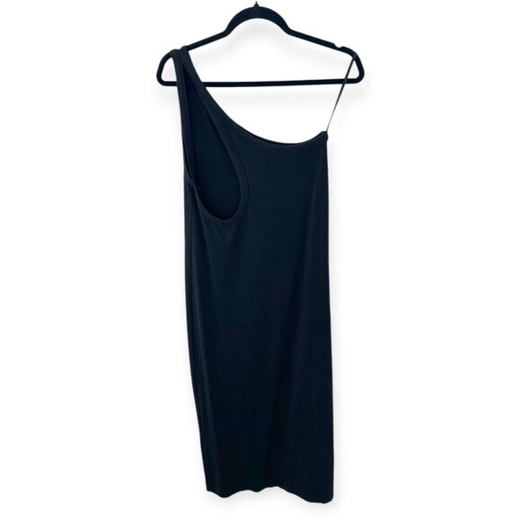 NWOT Ninety Percent Black Stretch Asymmetric Strap Dress | One-Shoulder Dress - Picture 6 of 10